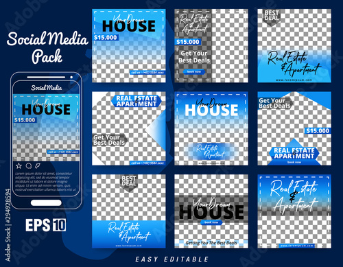 Set of Social Media Post Template for Real Estate and Apartment Promotion
