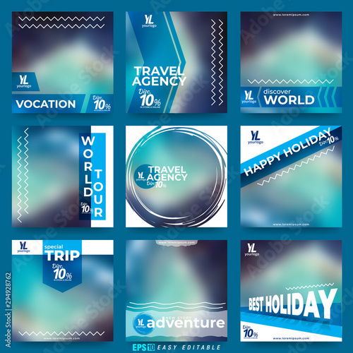 Set of Social Media Pack for Travel Agency Promotion