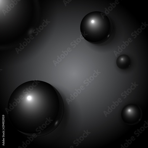 Abstract background template for your arts with copy space. Volumetric and elegant shiny bubbles on dark background.