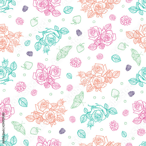 Vector white spaced out roses and berries seamless pattern. Perfect for fabric  scrapbooking and wallpaper projects.