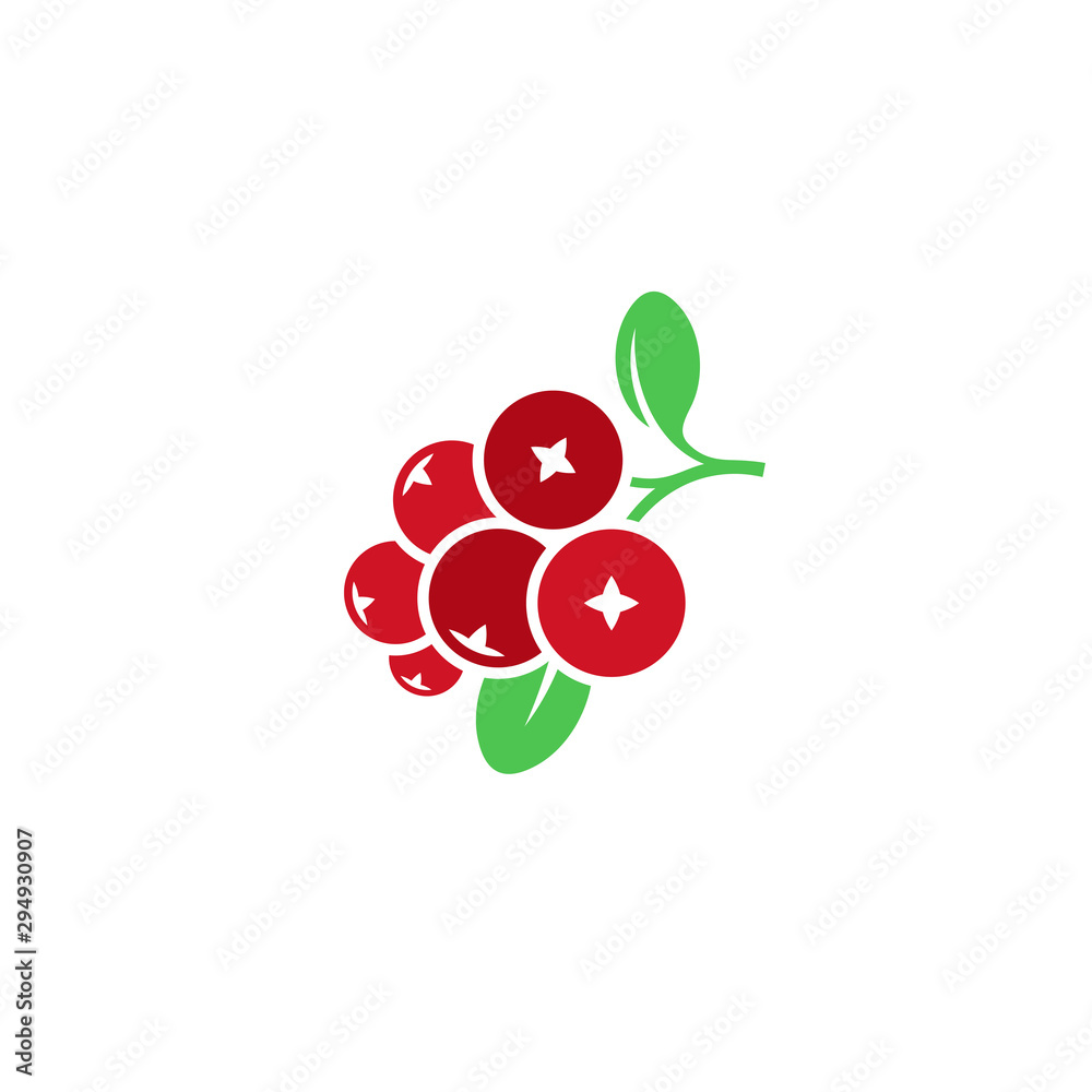 Obraz premium Cranberry. Logo. Isolated berries with leaves on white background