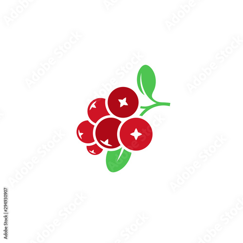 Cranberry. Logo. Isolated berries with leaves on white background