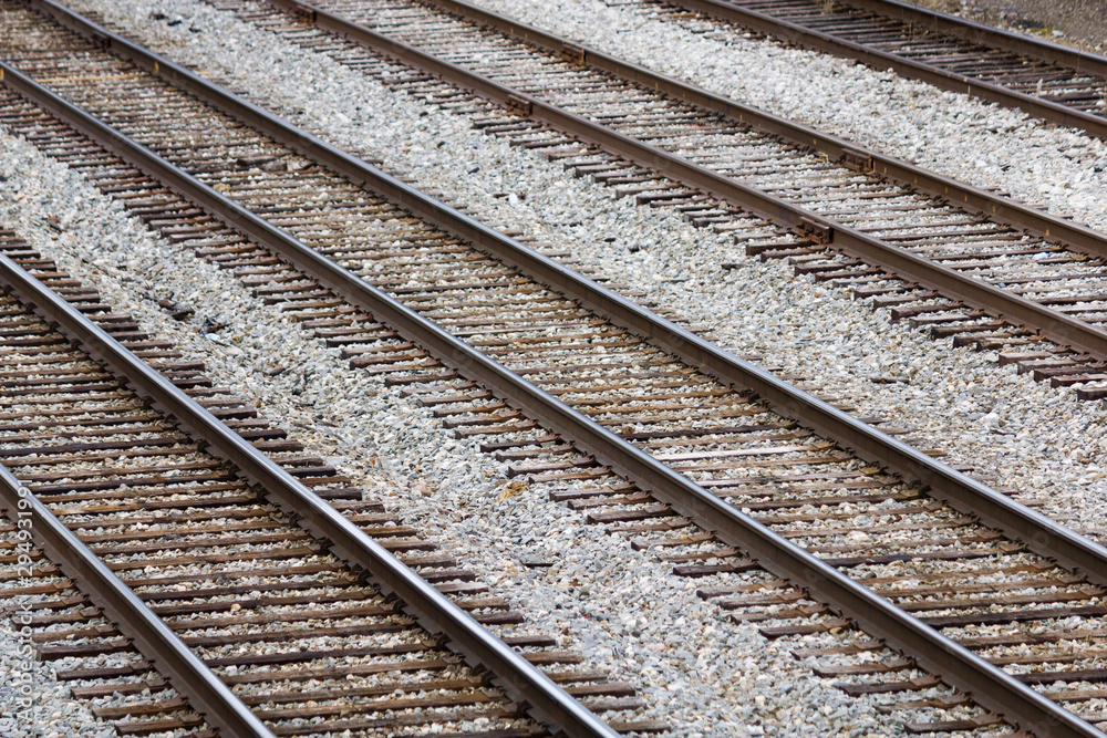 Several Parallel Railroad Train Tracks In A Rail Yard Several Parallel Railroad Train Tracks In A Rail Yard