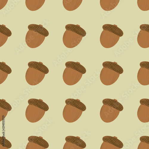 This is seamless pattern texture of acorn on gray background.