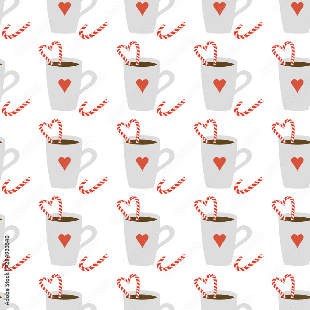 This is seamless pattern of cup coffee with cream on white background. Wrapping paper. This is seamless pattern of cup coffee with cream on white background. Wrapping paper.