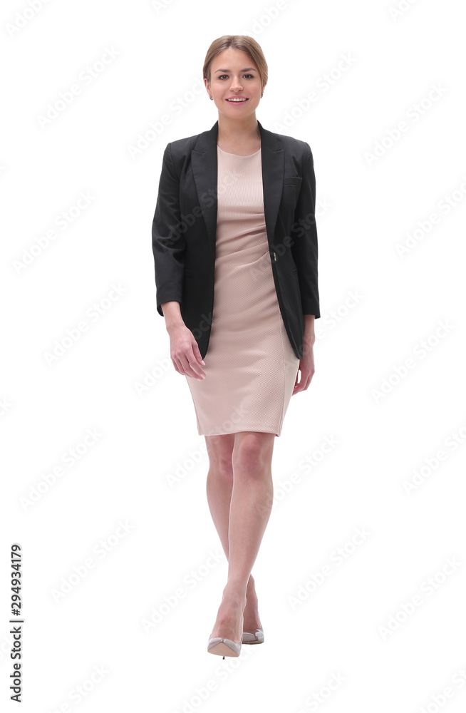 full length .smiling young businesswoman goes forward. full length .smiling young businesswoman goes forward.