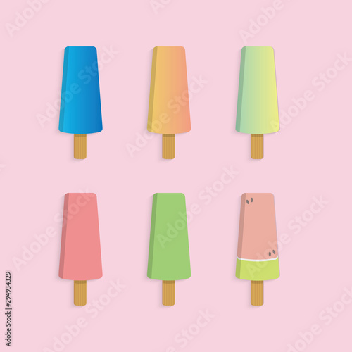 Collection of tasty colorful Popsicle illustrations  Vector illustration. 