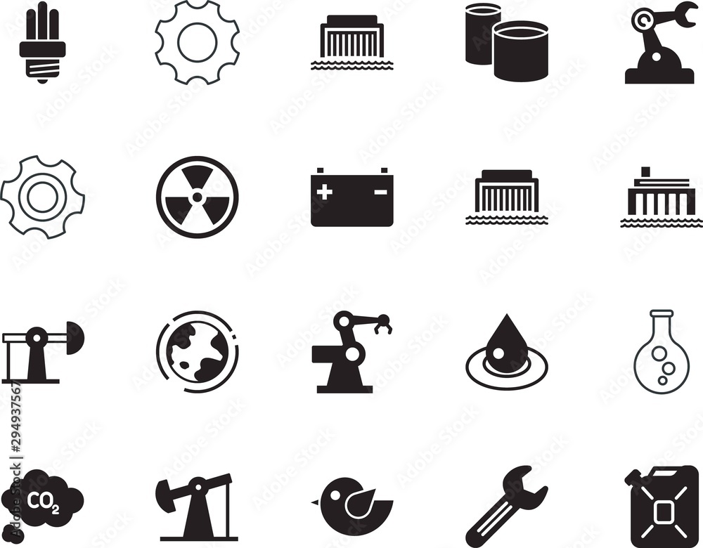 Fototapeta premium factory vector icon set such as: pictogram, fluorescent, glass, pharmacy, wrench, nuclear, experiment, fauna, globe, planet, handle, jerrycan, green, center, radiation, test, charge, transportation