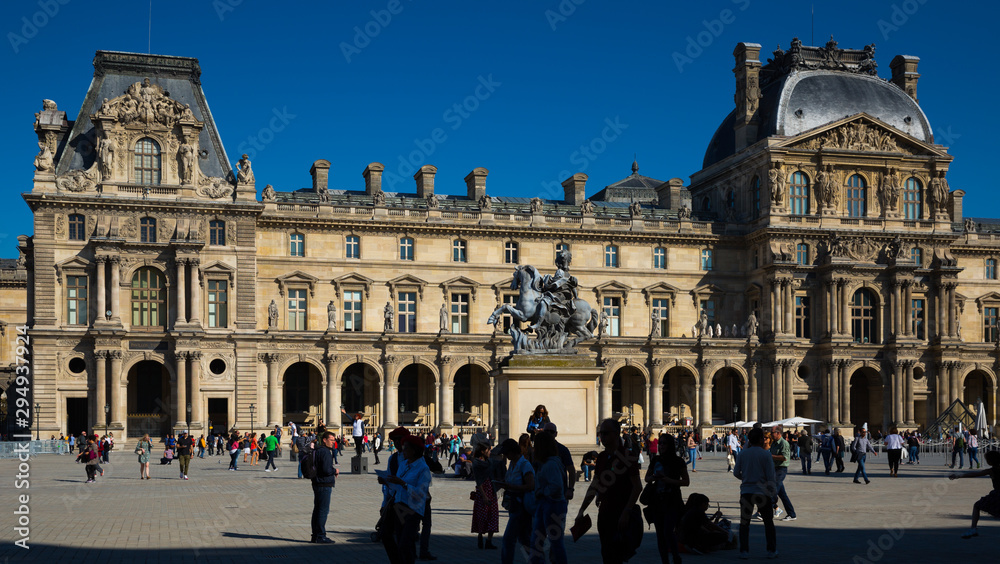Image of Louvre art gallery and Museum Paris at sunny day, France