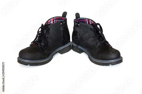  closeup black autumn boots with laces for boys