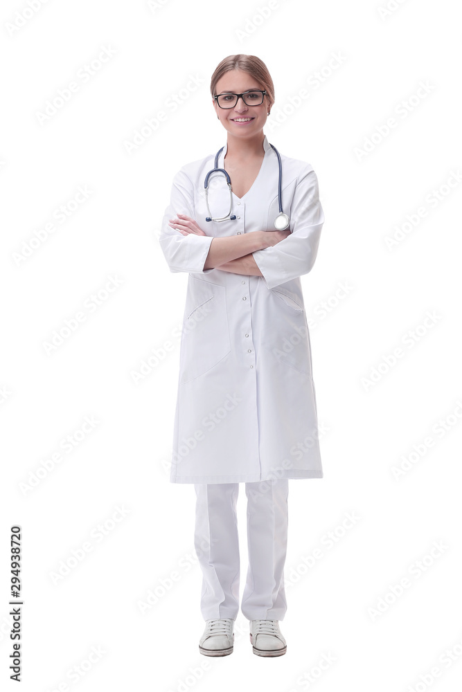 serious medical doctor woman . isolated on white serious medical doctor woman . isolated on white