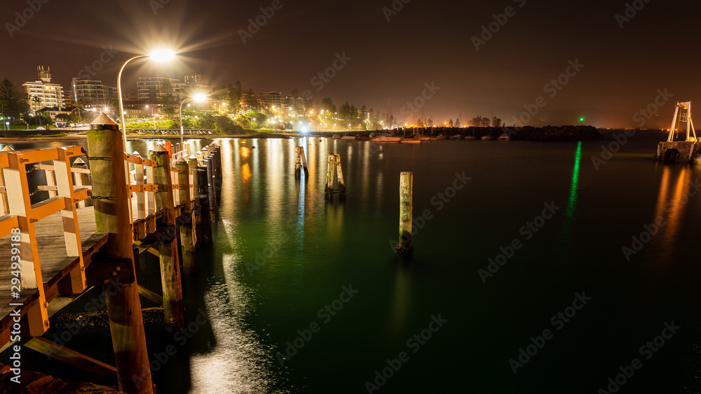 A view of Wollongong Harbour by night 