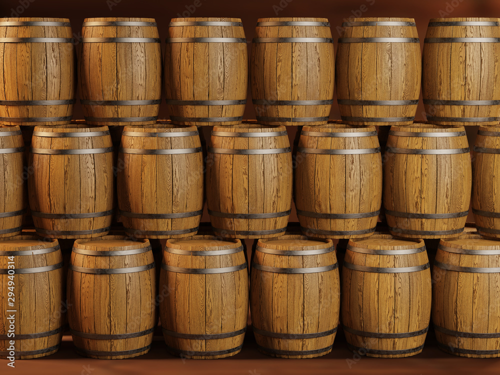 Stacked wine barrels at the winery. 3d illustration Stacked wine barrels at the winery. 3d illustration