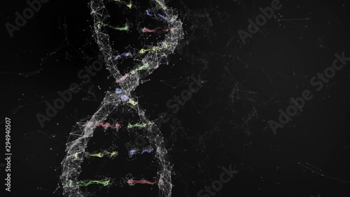 Animation of a DNA Strand with plexus. Rotating doble helix. Genetic concept. Medicine. Futuristic technology concept.   photo