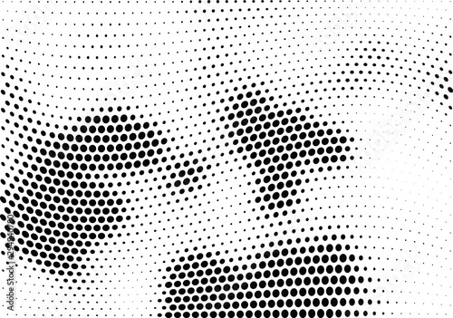 Abstract halftone wave dotted background. Halftone twisted grunge pattern, dot, circle.  Vector modern optical halftone pop art texture for poster, business card, cover, label mock-up, sticker layout