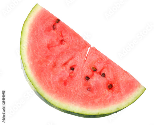 Sliced ripe watermelon isolated on white background. top view