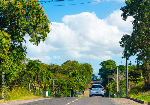 Car on a country road in Guadeloupe