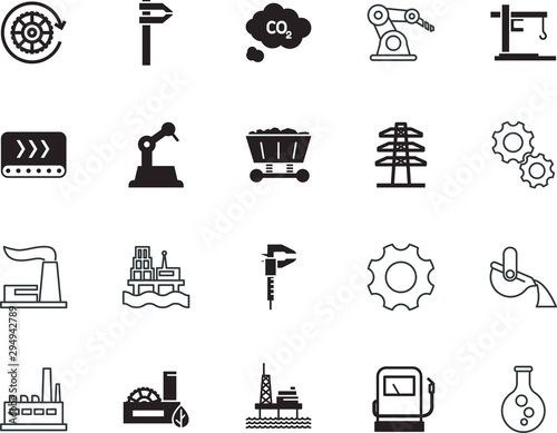 factory vector icon set such as: device, diesel, pump, lab, pictogram, electronic, architecture, packaging, ladle, cargo, s, lines, automation, post, research, reactor, tube, foundry, analysis