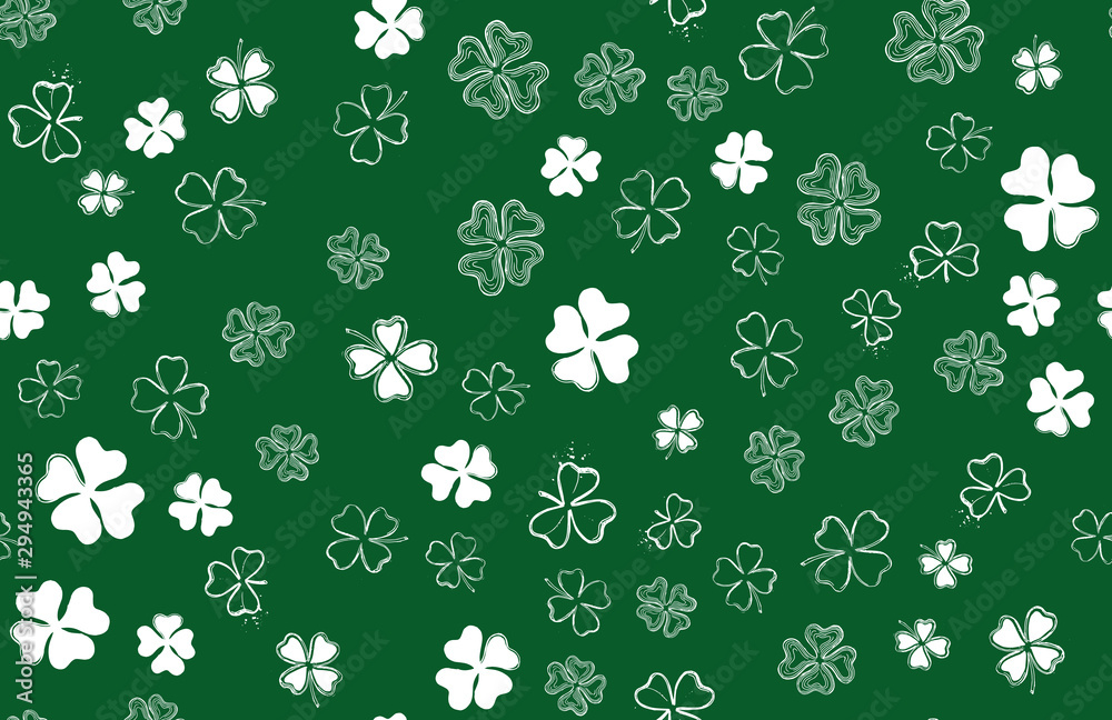 Saint Patricks Day, festive background with flying clover Saint Patricks Day, festive background with flying clover
