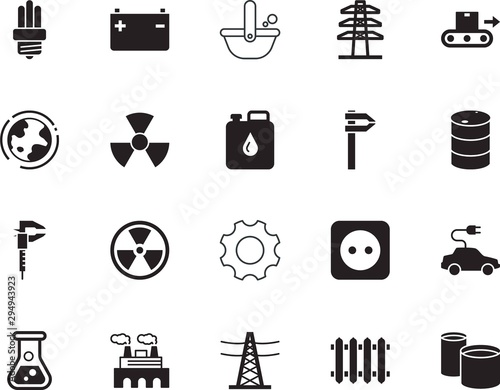 factory vector icon set such as: handle, green, travel, planet, outlet, slag, mechanism, storage, saver, progress, melting, test, pipe, battery, erlenmeyer, line, cartoon, center, world, conduit