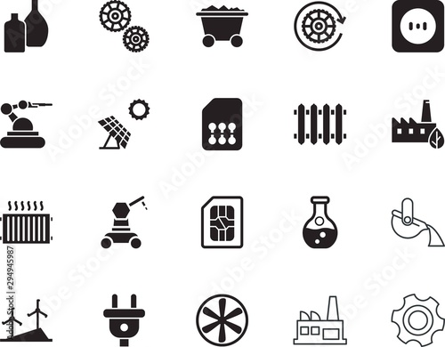 factory vector icon set such as: ventilator, warning, supply, wagon, sun, outlet, scientific, mineral, sunlight, button, natural, europe, airflow, art, shape, test, beverage, windmill, simple, slag