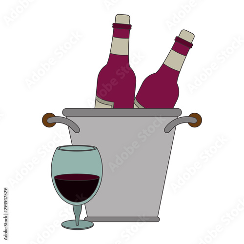 ice bucket with wine bottles. flat design