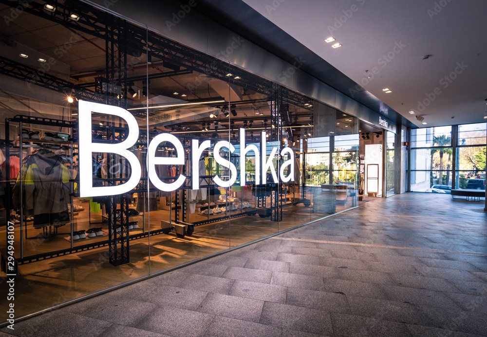 Reus, Spain. March 2019. Bershka fashion store in La Fira shopping mall.  Stock Photo | Adobe Stock