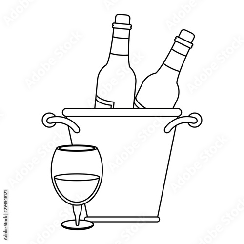 ice bucket with wine bottles. flat design