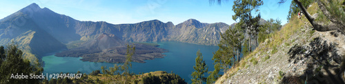 Panoramic view of  volcano Gunung Rinjani. Mount Rinjani National Park  Lombok island  Indonesia.