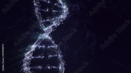 Animation of a DNA Strand with plexus. Rotating doble helix. Genetic concept. Medicine. Futuristic technology concept.   photo