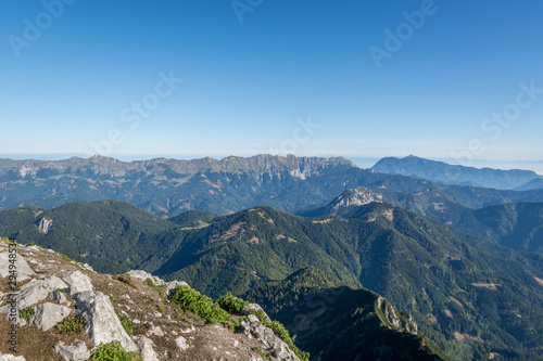 Panoramic view on Alps mountain range from Storzic