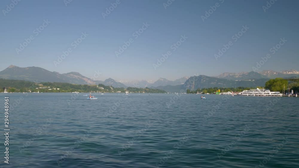 luzern city sunny day lakeside bay slow motion panorama 4k switzerland luzern city sunny day lakeside bay slow motion panorama 4k switzerland