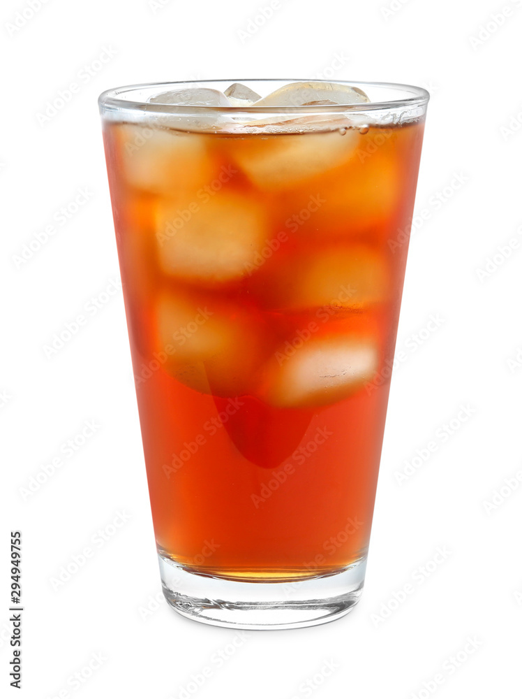 Glass of tasty iced tea on white background Glass of tasty iced tea on white background