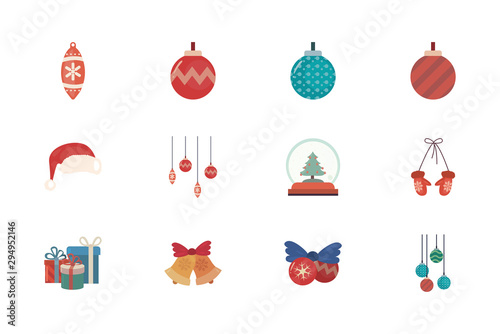 bundle of merry christmas with set icons