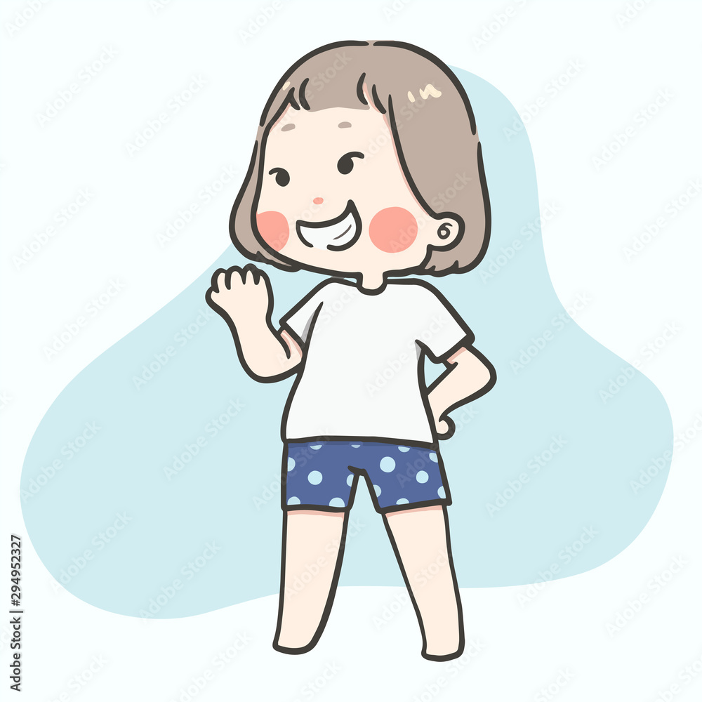 Kawaii cute girl with varieties action and feeling on white background