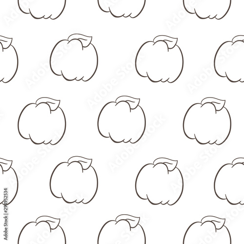 Simple seamless fall pattern with dark line pumpkins on white background