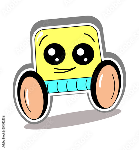 Auto car flat vector illustration. Cute cartoon bus character. Kawaii transport.