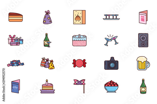 bundle birthday with icons set