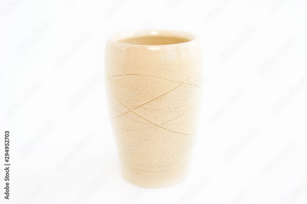beige vase on a white background. minimalism style. interior decoration.