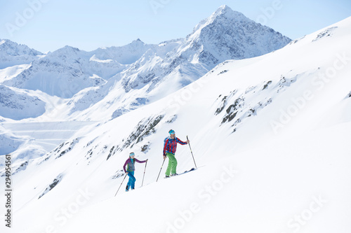 Couple ski touring in the mountains, Kuehtai, Tyrol, Austria