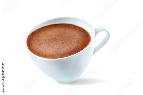 Dark hot chocolate drink on a white isolated background