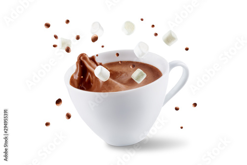 Valokuvatapetti Dark hot chocolate drink on a white isolated background