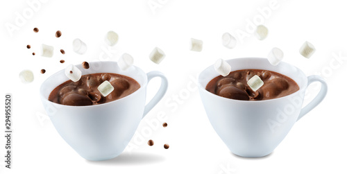 Dark hot chocolate drink on a white isolated background