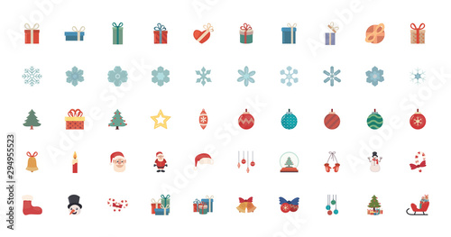 bundle of merry christmas with set icons