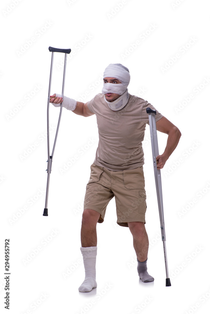 Man after car accident isolated on white Man after car accident isolated on white