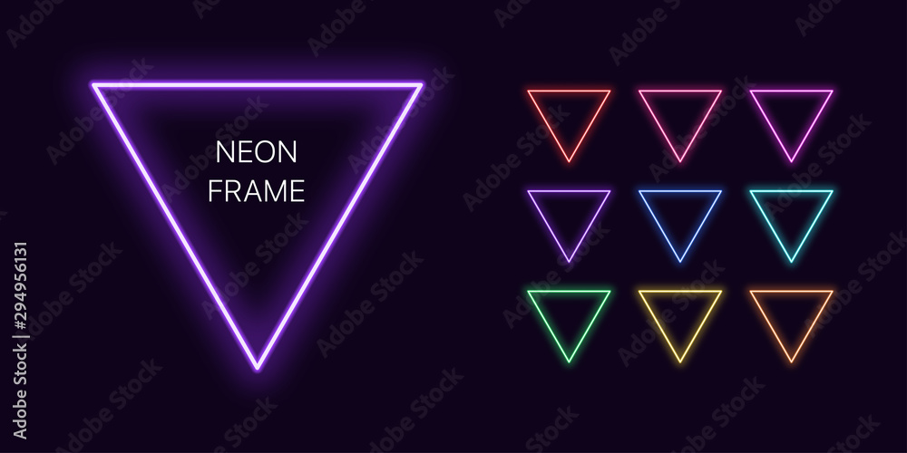 Neon monochrome triangle Border with copy space. Templates set Neon monochrome triangle Border with copy space. Templates set