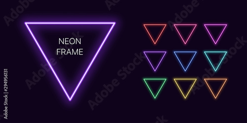 Neon monochrome triangle Border with copy space. Templates set