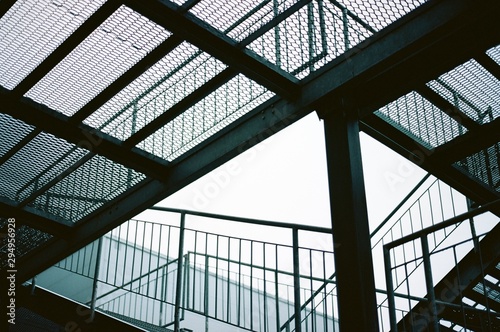 metal construction. iron staircase. film photography