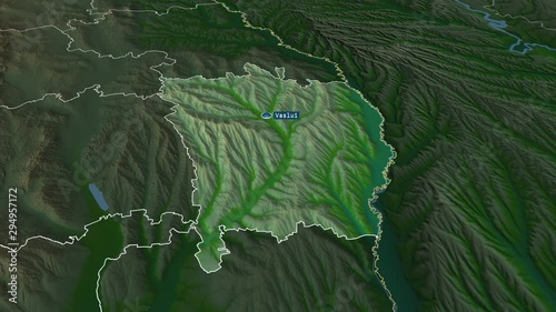 Vaslui - county of Romania with its capital zoomed on the physical map of the globe. Animation 3D photo
