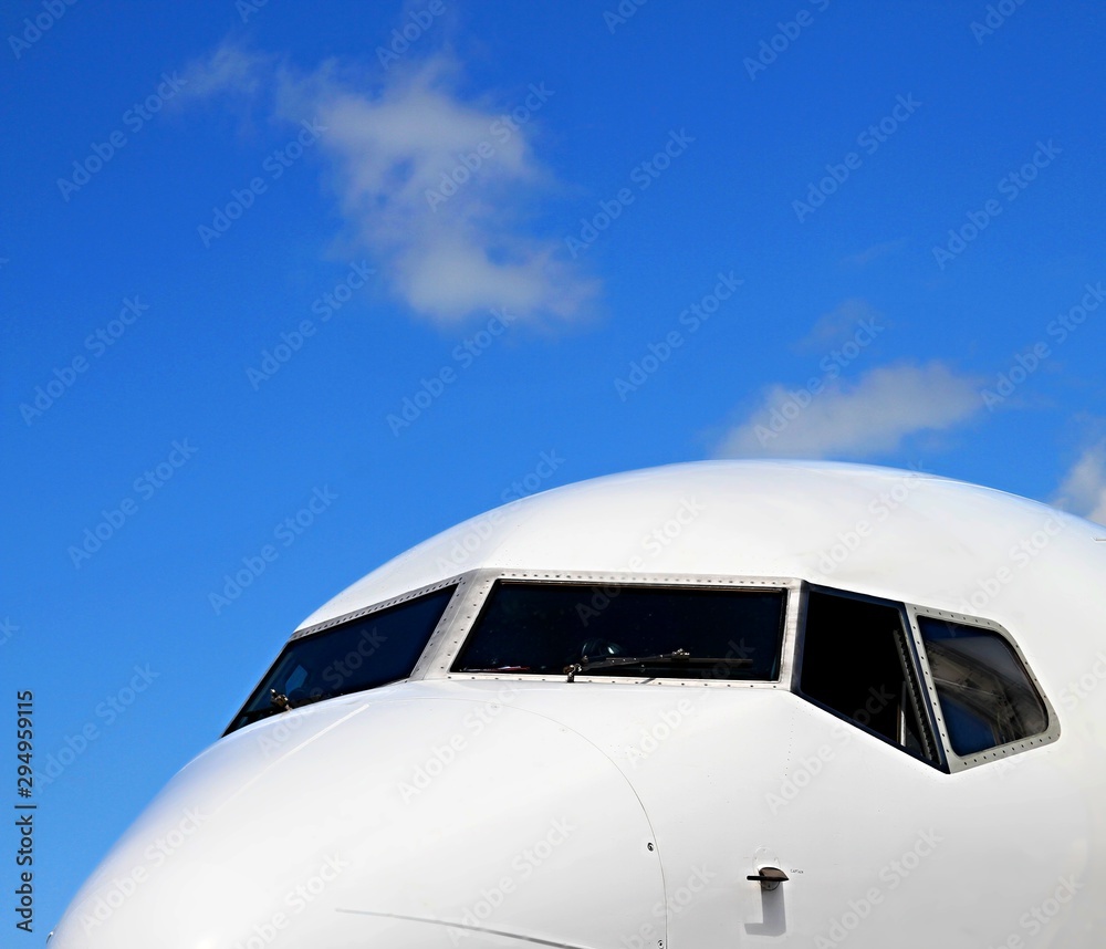 air plane with blue sky stock photo